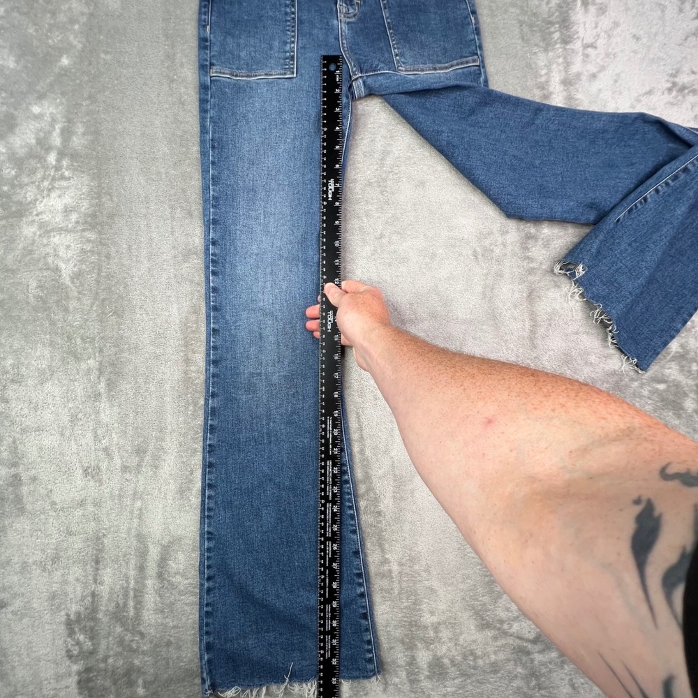 Hidden Jeans Flare Jeans Womens 25 Blue Solid Stretch Raw Hem Patch Pockets - Picture 6 of 14